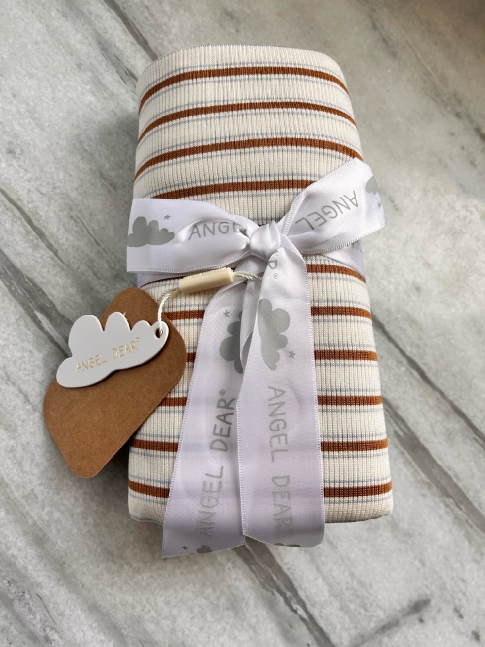 Angel Dear Ribbed Stripe Swaddle in Cream and Rust